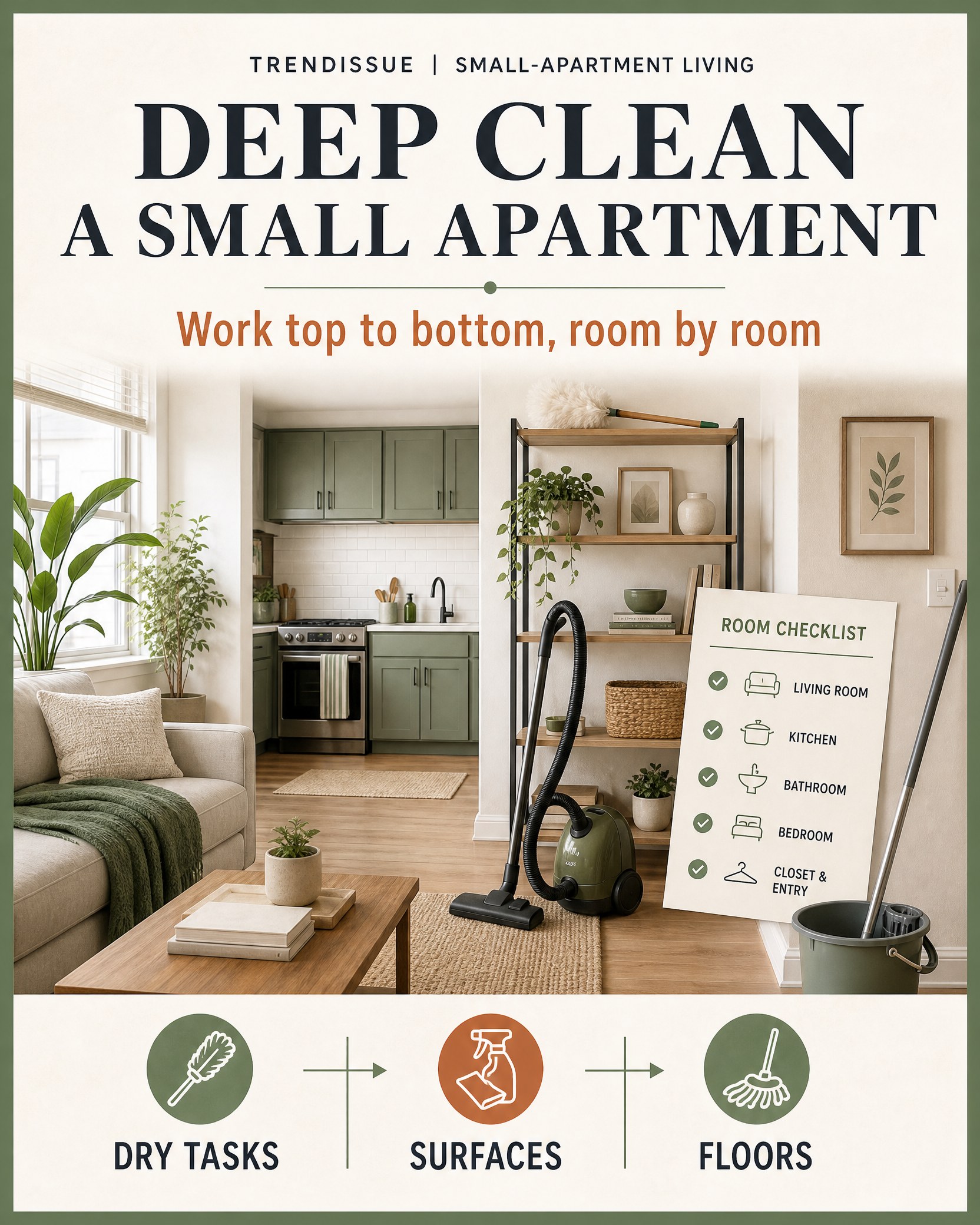 TrendIssue card for How to Deep Clean a Small Apartment: A Room-by-Room Checklist