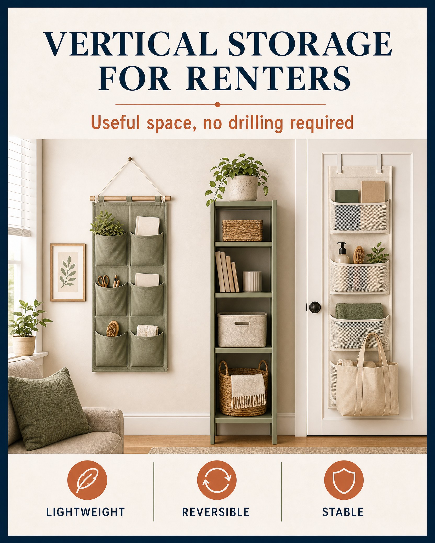 10 Renter-Friendly Vertical Storage Ideas That Do Not Require Drilling 1 TrendIssue card for 10 Renter-Friendly Vertical Storage Ideas That Do Not Require Drilling