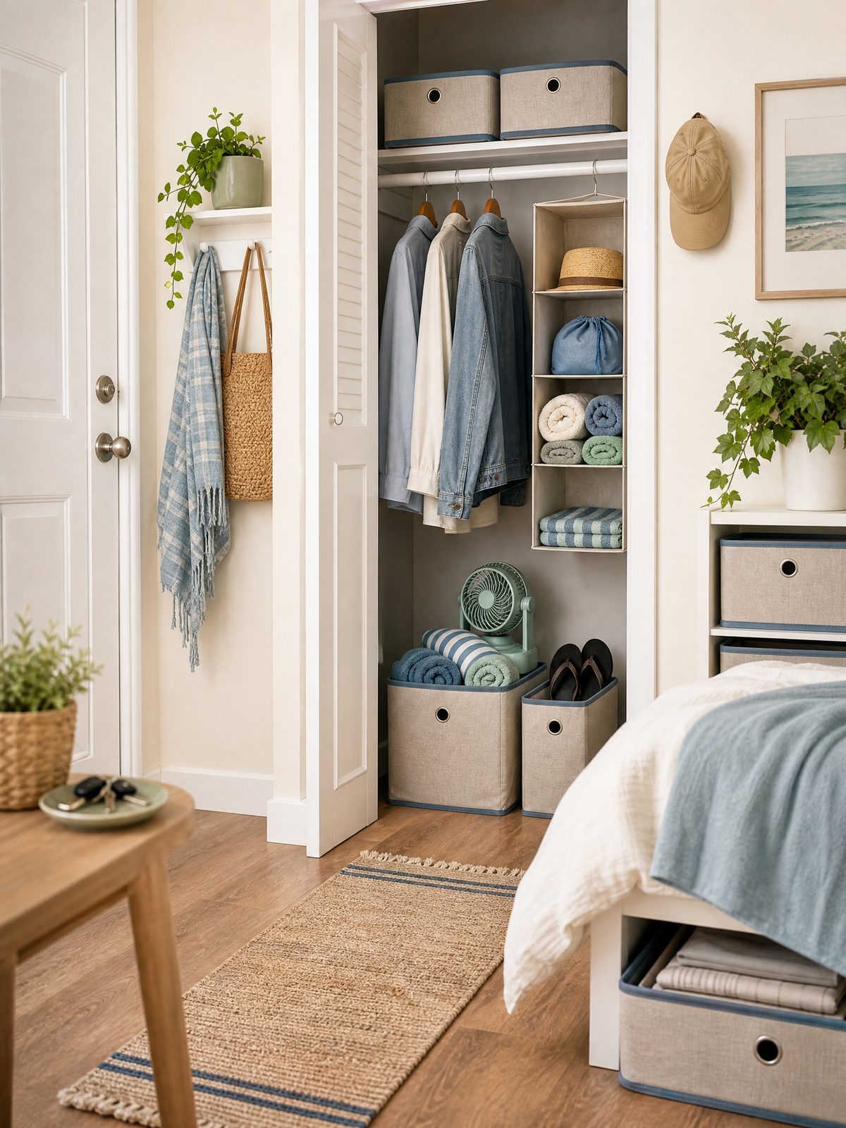 Editorial illustration for How to Store Summer Gear in a Small Apartment