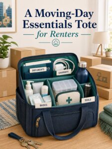 Moving Day Essentials: What to Pack in Your First-Day Bag 1 Moving day essentials arranged in an accessible first-day bag for an apartment move