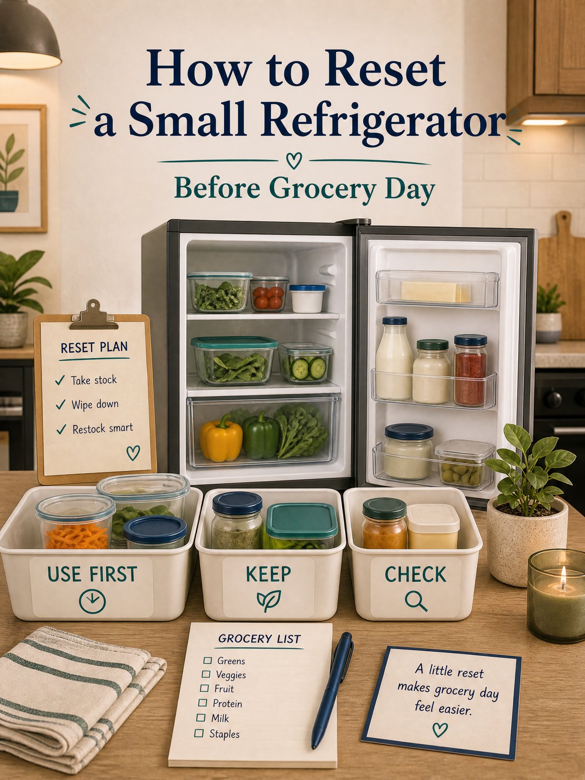 How to Reset a Small Refrigerator Before Grocery Day 1 Editorial illustration for How to Reset a Small Refrigerator Before Grocery Day