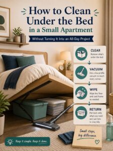 Editorial illustration for How to Clean Under the Bed in a Small Apartment Without Turning It Into an All-Day Project