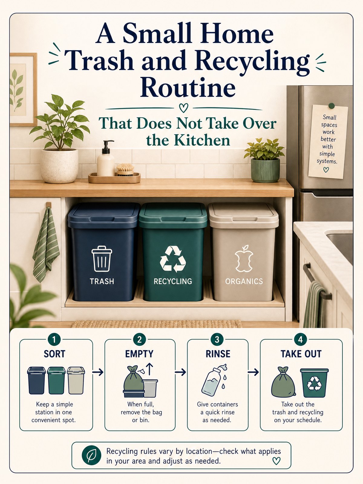 A Small Home Trash and Recycling Routine That Does Not Take Over the Kitchen 1 Editorial illustration for A Small Home Trash and Recycling Routine That Does Not Take Over the Kitchen