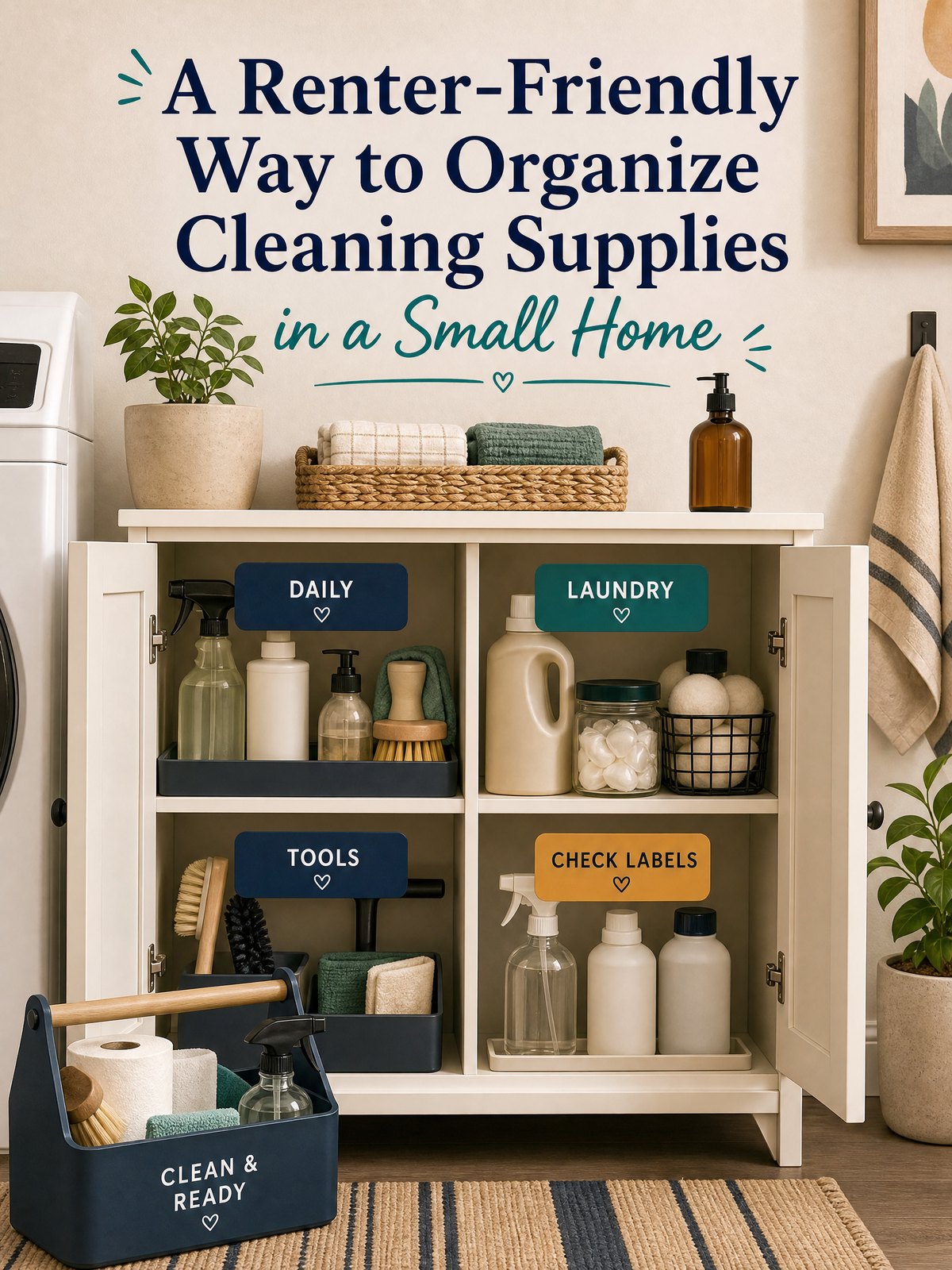 A Renter-Friendly Way to Organize Cleaning Supplies in a Small Home 1 Editorial illustration for A Renter-Friendly Way to Organize Cleaning Supplies in a Small Home