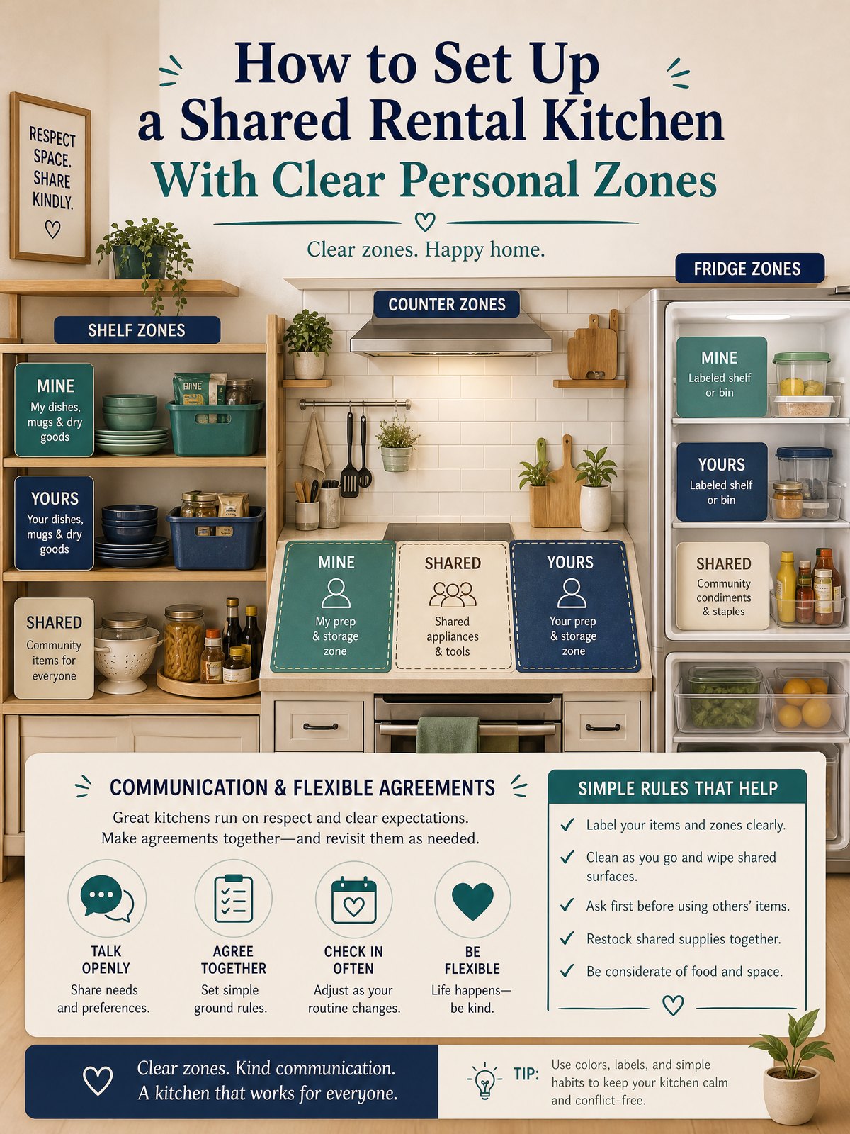 Editorial illustration for How to Set Up a Shared Rental Kitchen With Clear Personal Zones