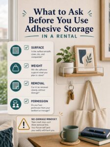 What to Ask Before You Use Adhesive Storage in a Rental 1 Editorial illustration for What to Ask Before You Use Adhesive Storage in a Rental
