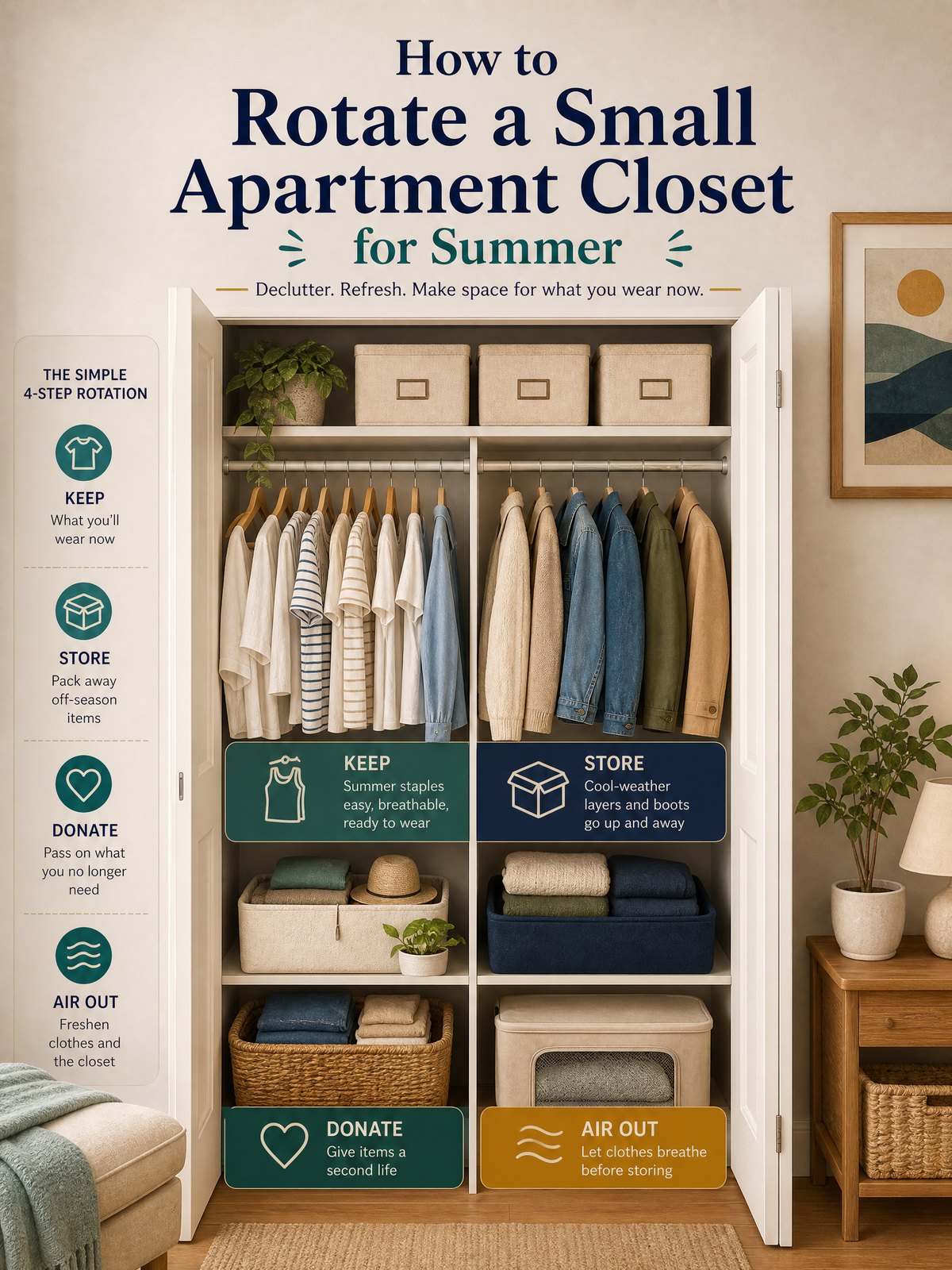 How to Rotate a Small Apartment Closet for Summer 1 Editorial illustration for How to Rotate a Small Apartment Closet for Summer
