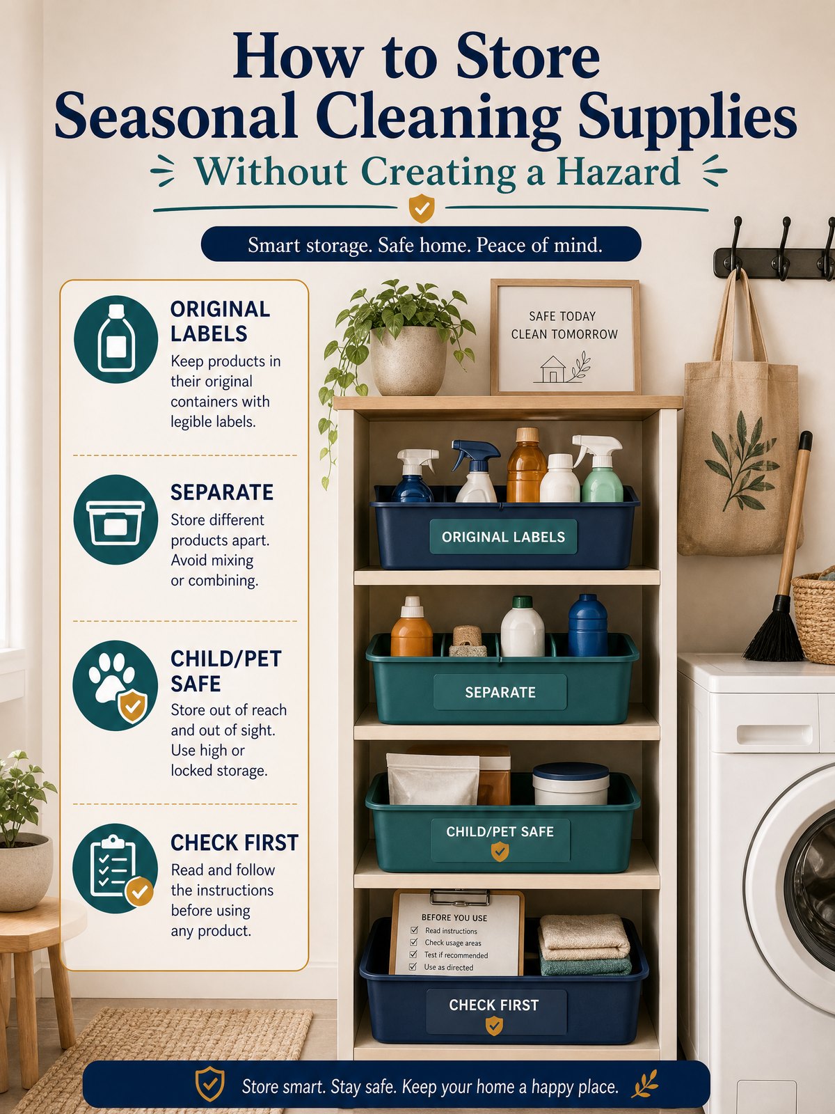 How to Store Seasonal Cleaning Supplies Without Creating a Hazard 1 Editorial illustration for How to Store Seasonal Cleaning Supplies Without Creating a Hazard