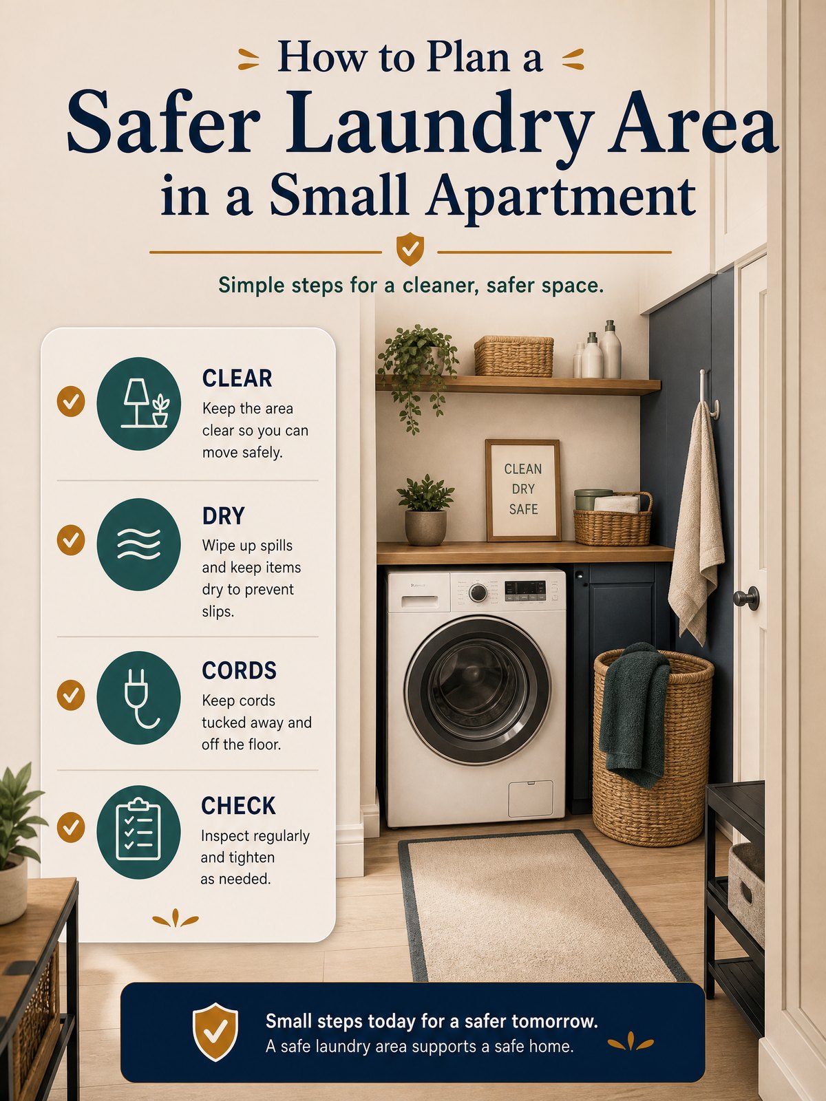 Editorial illustration for How to Plan a Safer Laundry Area in a Small Apartment